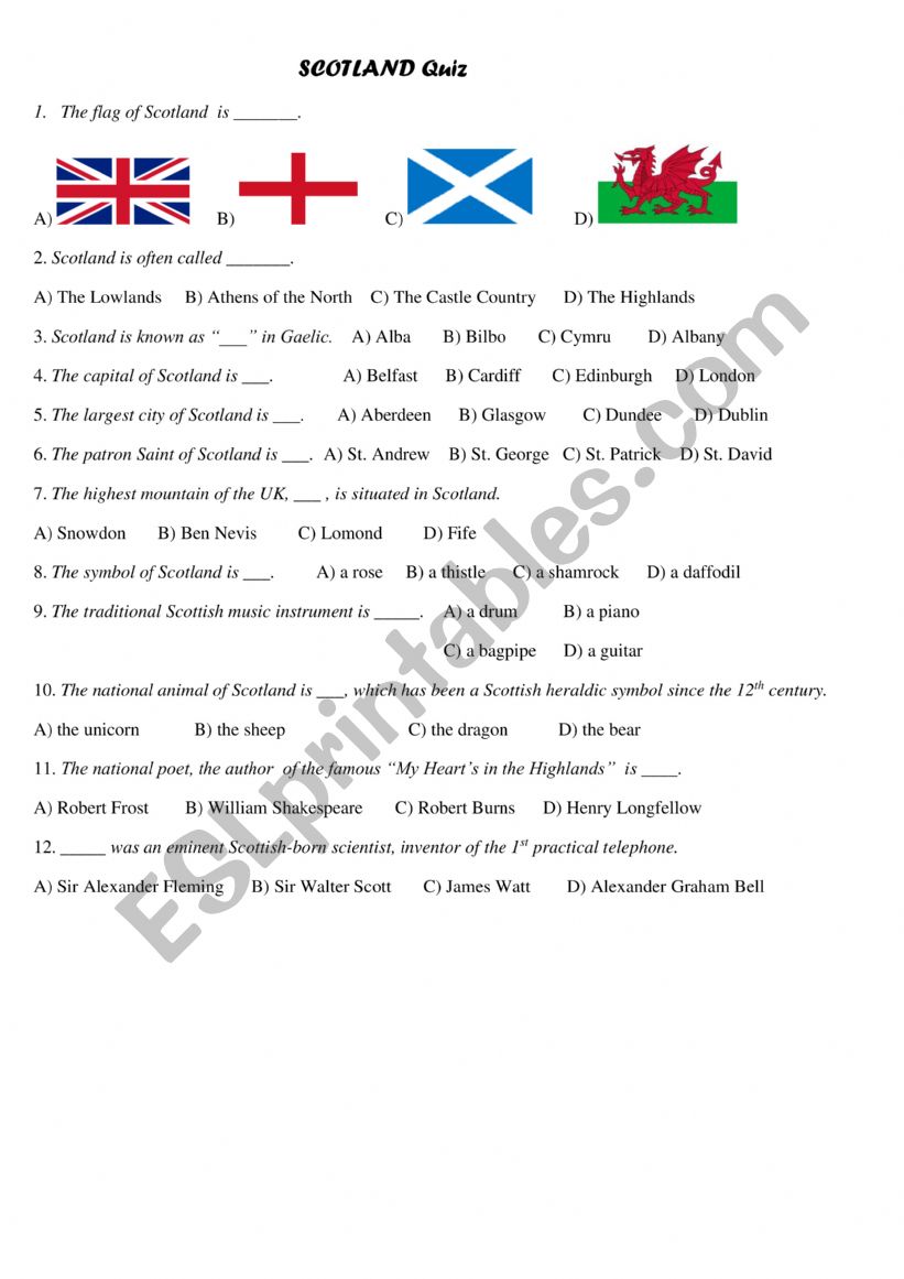 scotland quiz worksheet