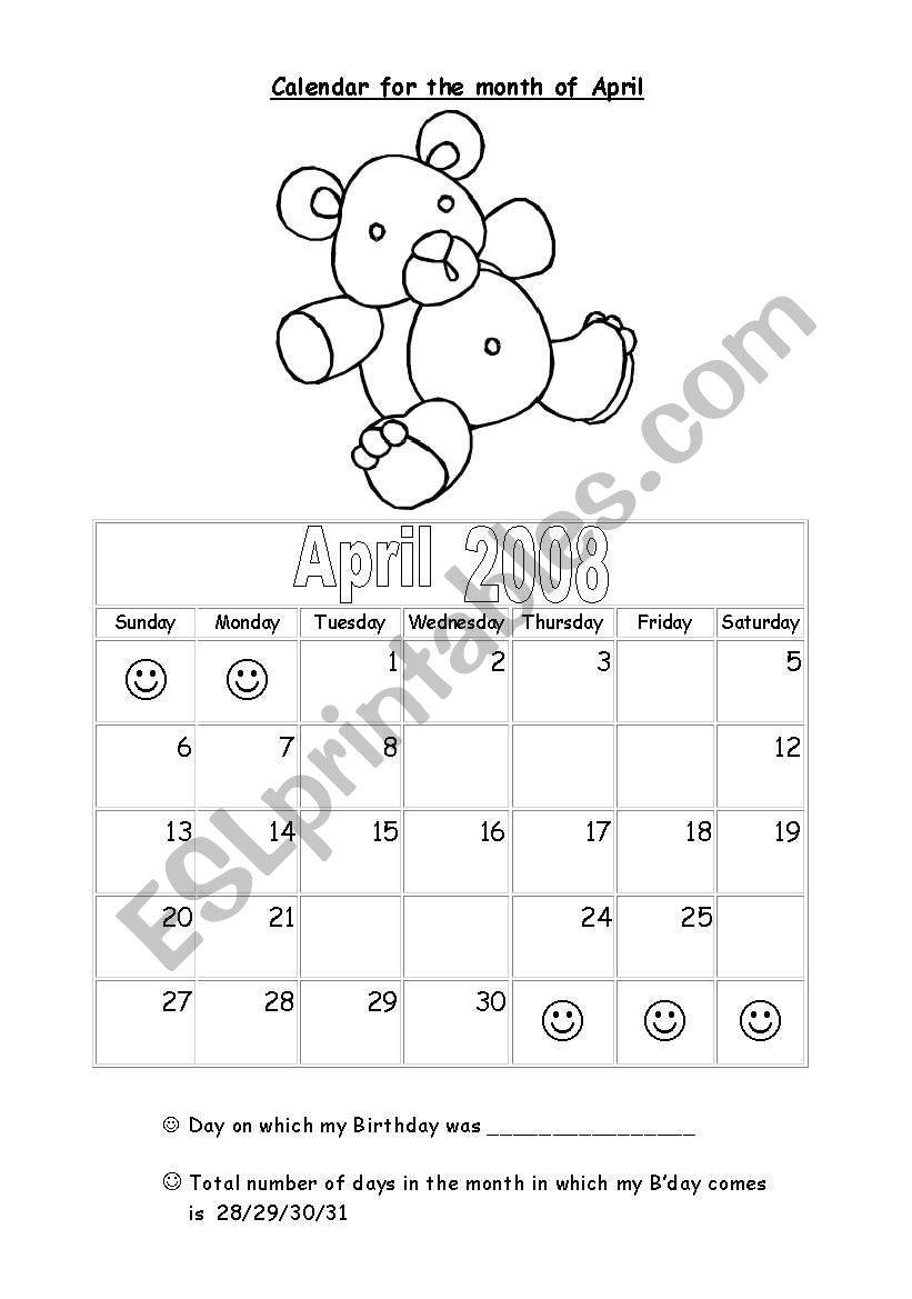 Days and month worksheet