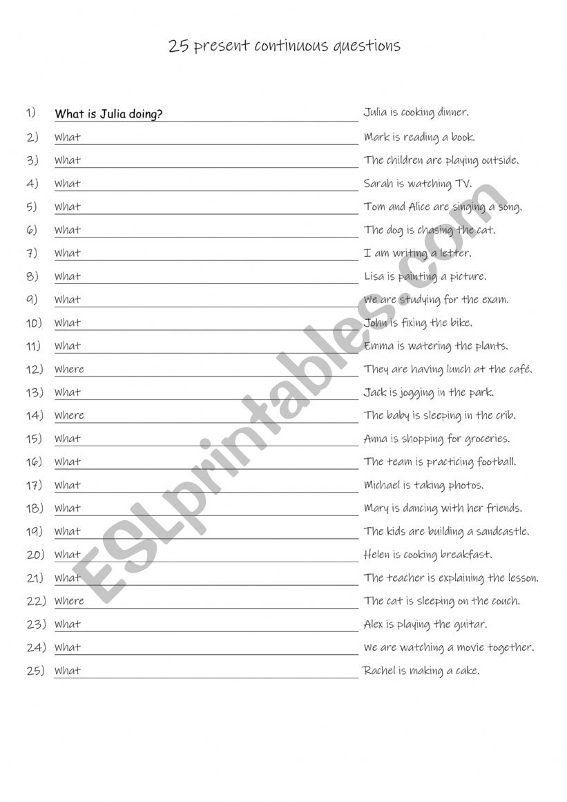 A1 25 Present continuous questions