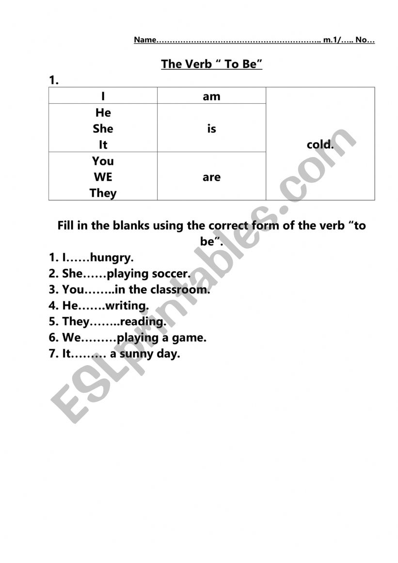 The verb worksheet