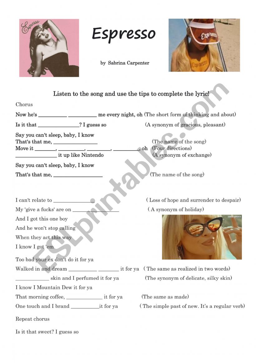 Song Activity  Espresso worksheet