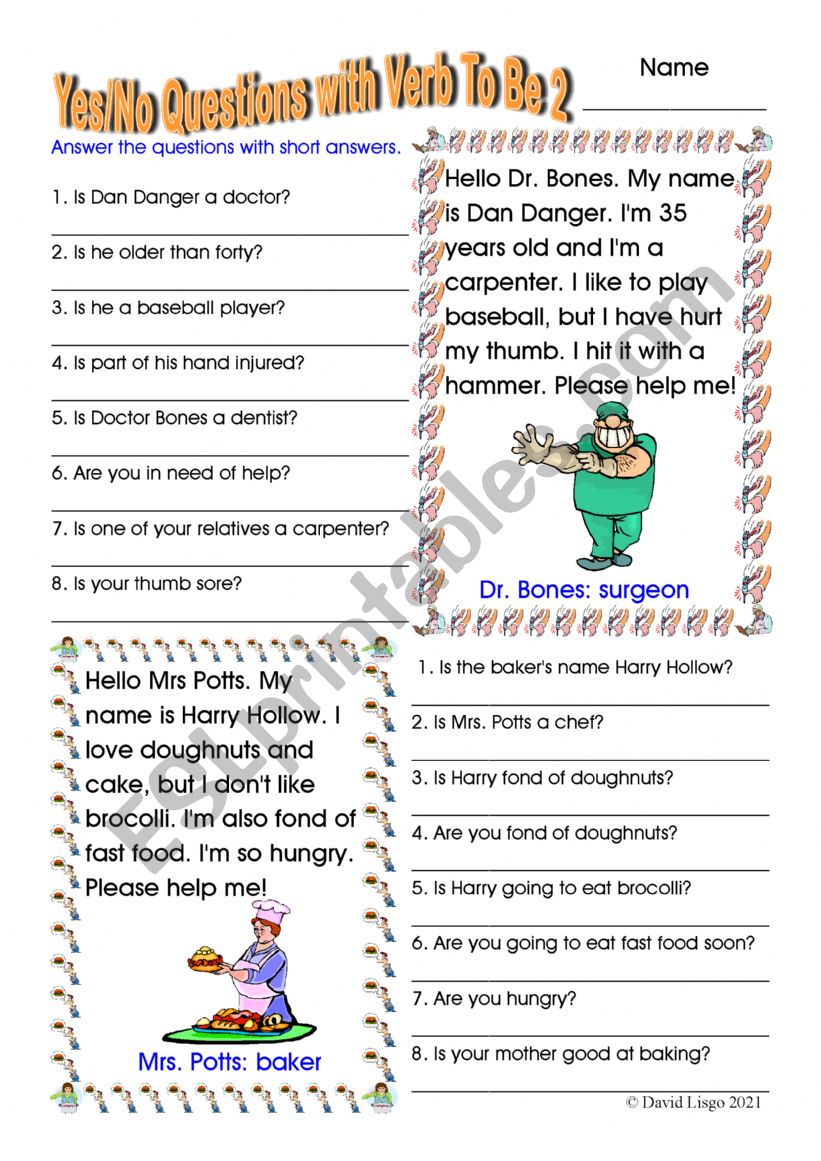 Yes/No Questions with Verb To Be 2 and answer keys.