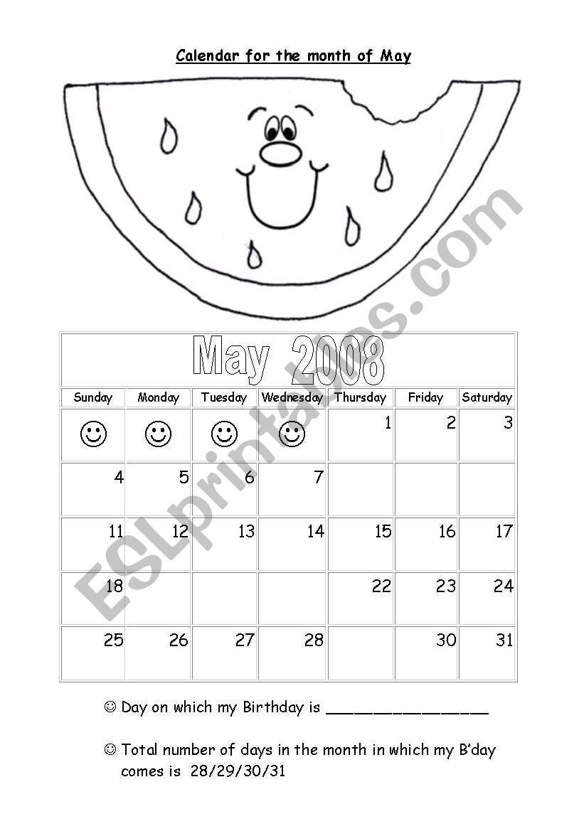 Days and month worksheet
