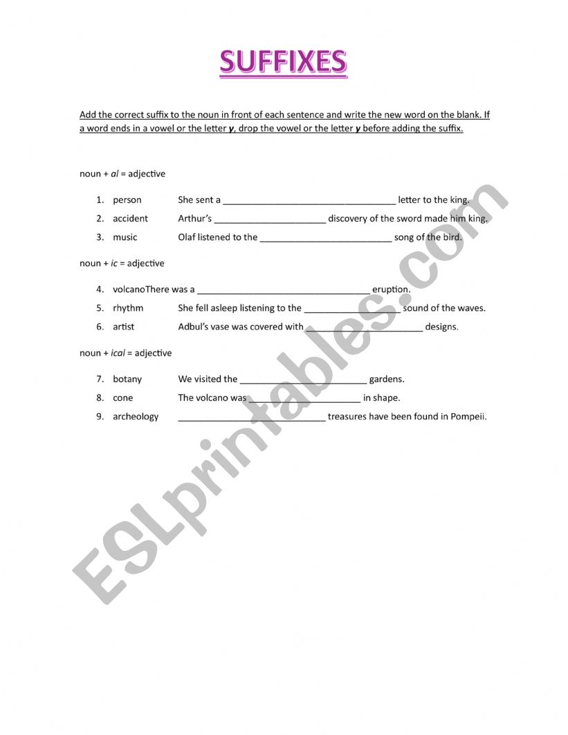 Suffixes worksheet
