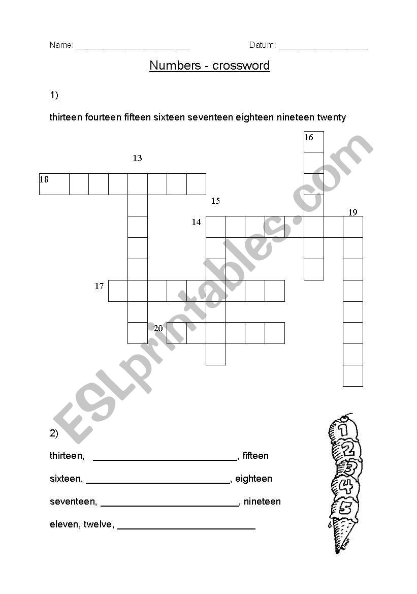 numbers crossword worksheet