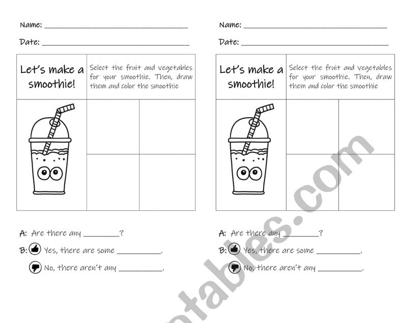 LetÃ¯Â¿Â½s make a smoothie  worksheet