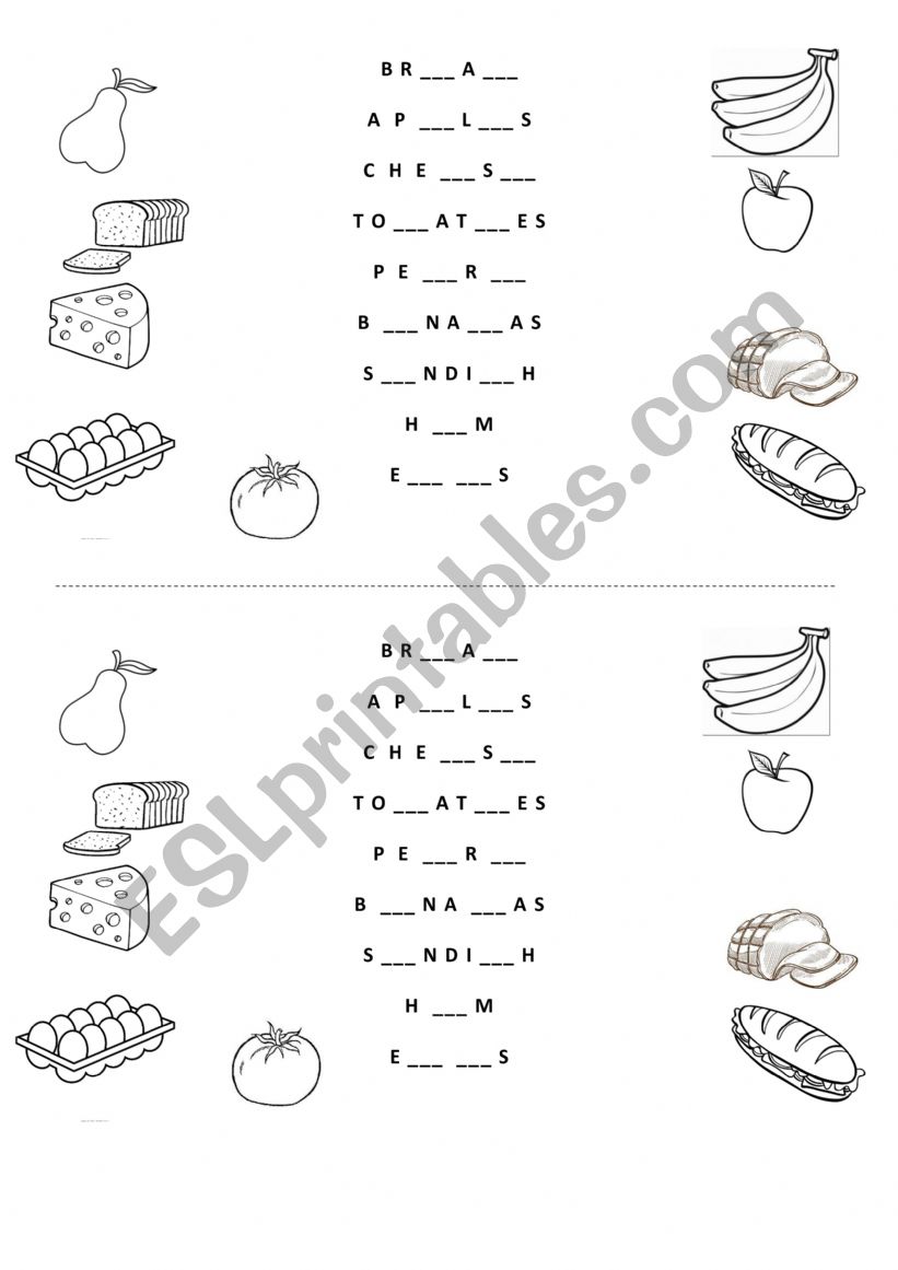 food- matching  worksheet