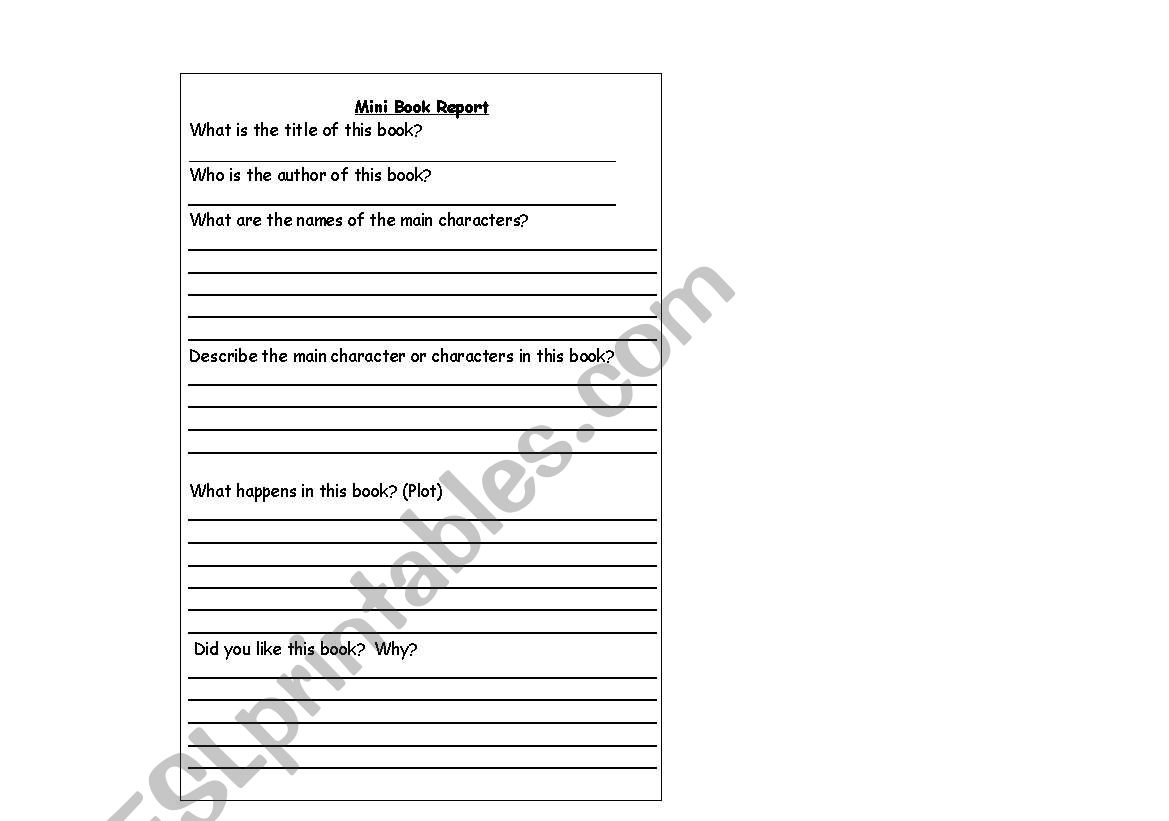 Mini book report worksheet