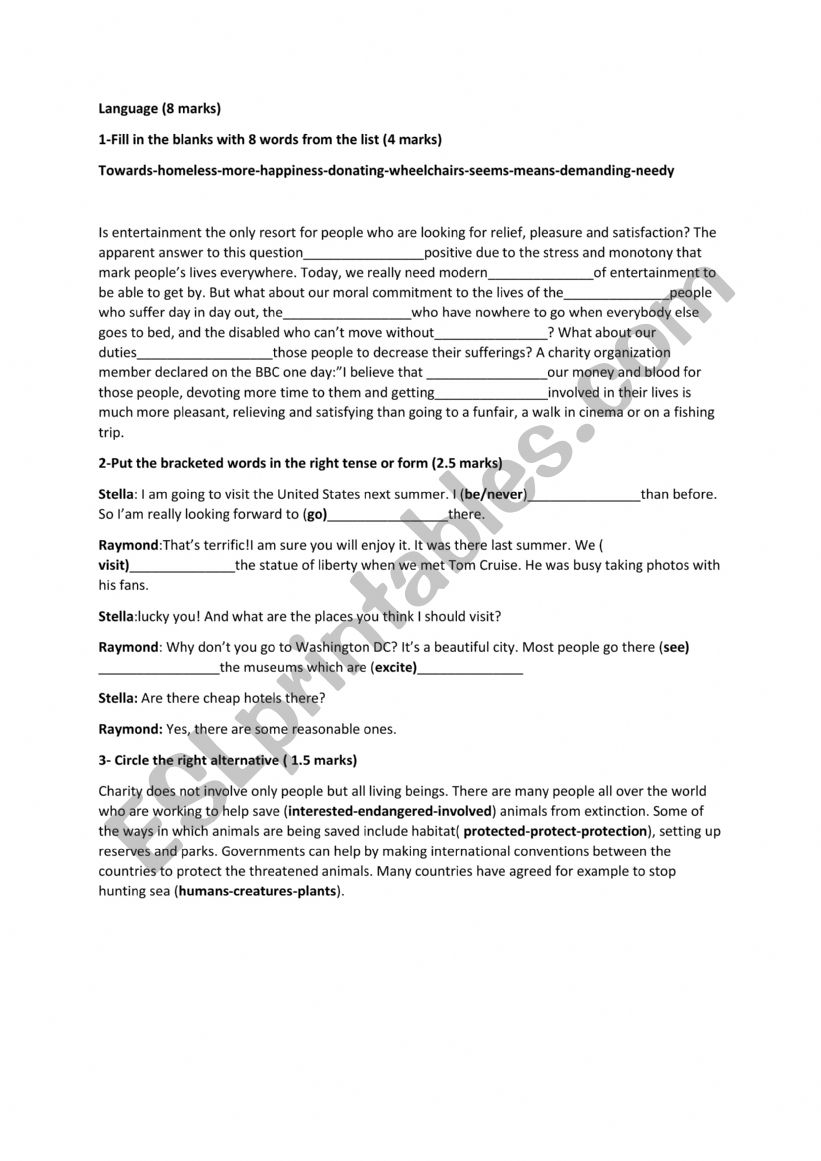 9th form test N 3 worksheet
