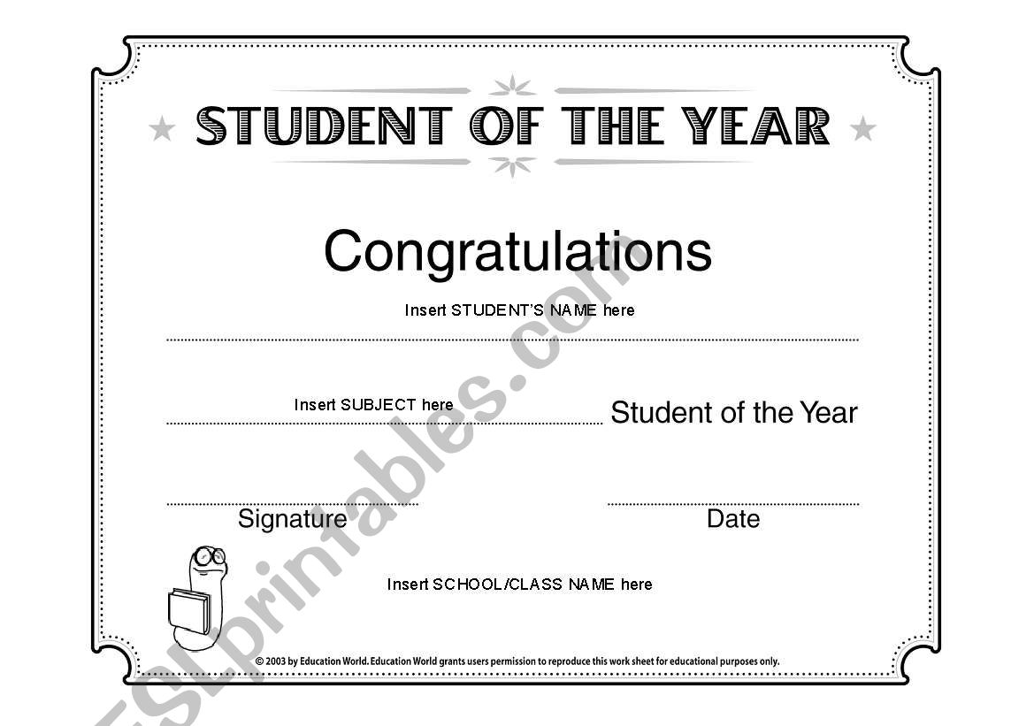 student of the year worksheet