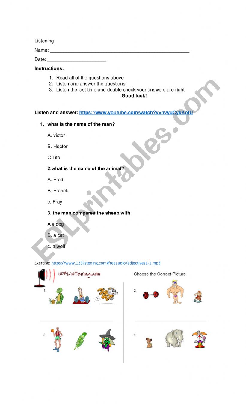 Listening exercise  worksheet