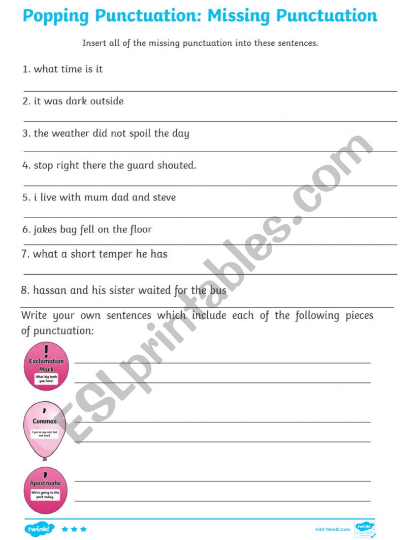 punctuation worksheet