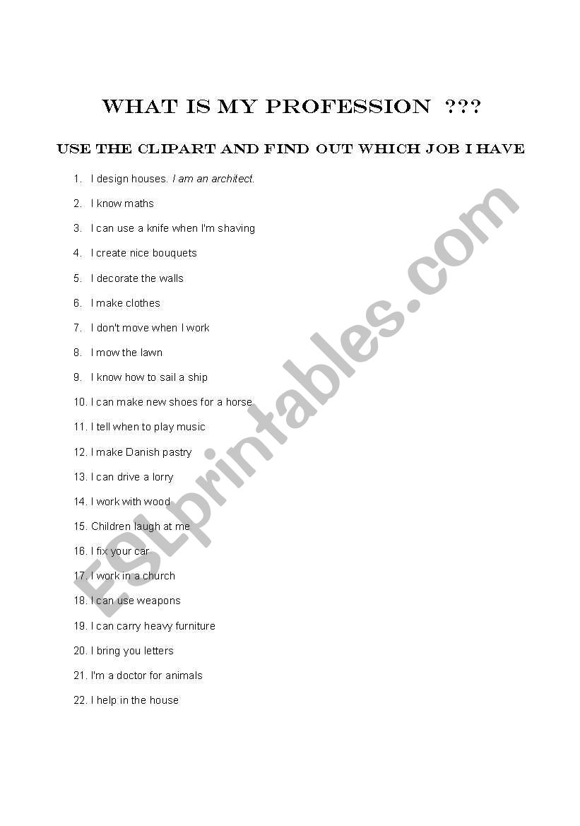 WhatÂ´s my profession (quiz + key)