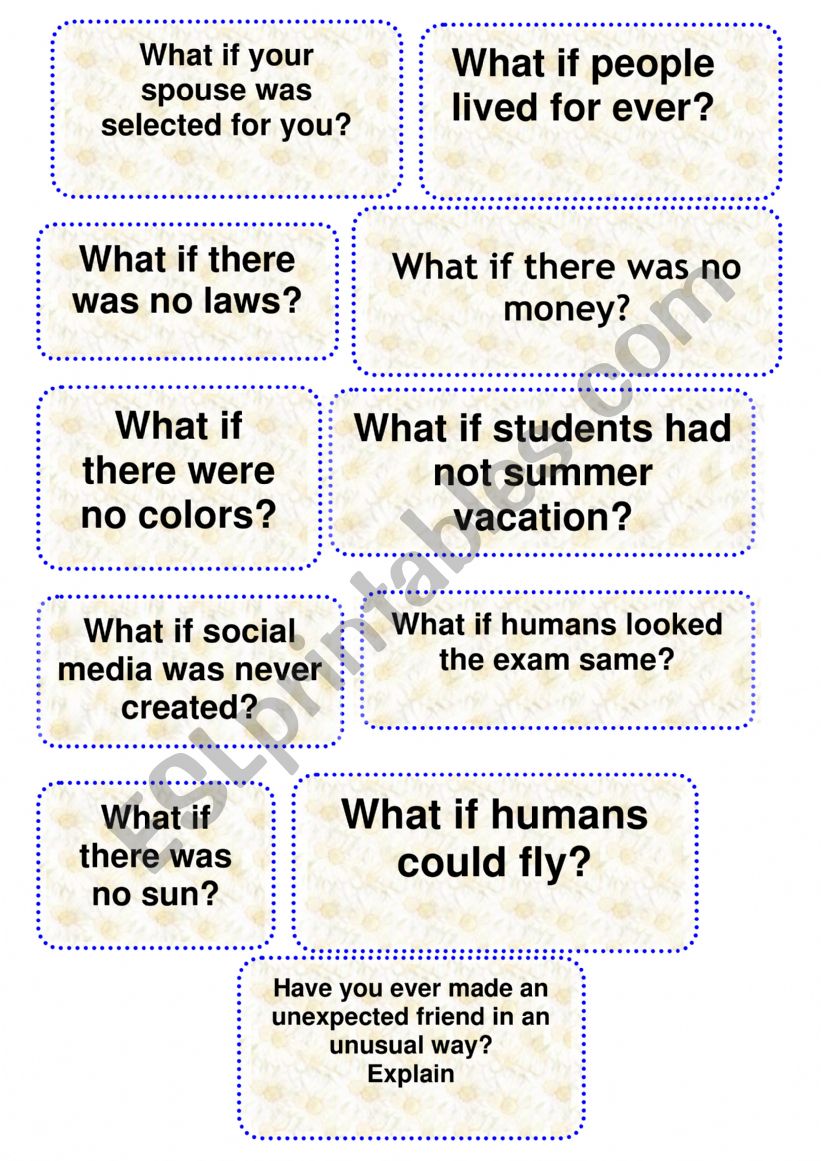 Speaking cards worksheet