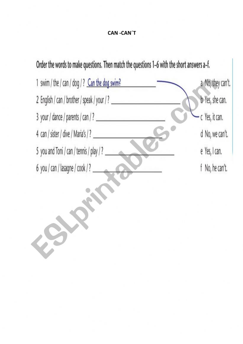 Can-CanÂ´t worksheet