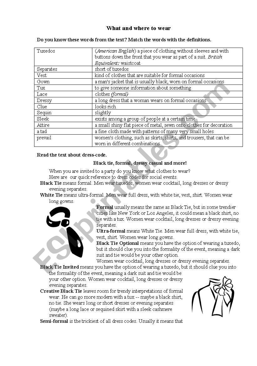 What and where to wear worksheet