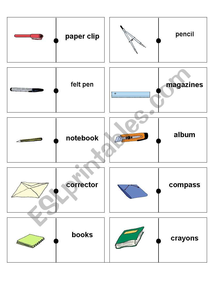 Classroom objects domino worksheet