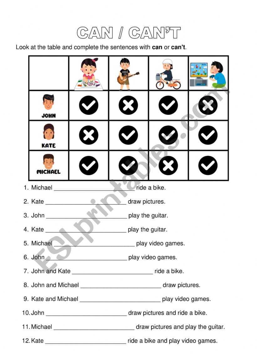 Actions - Can x Cant worksheet