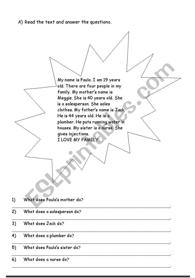 jobs reading text worksheet