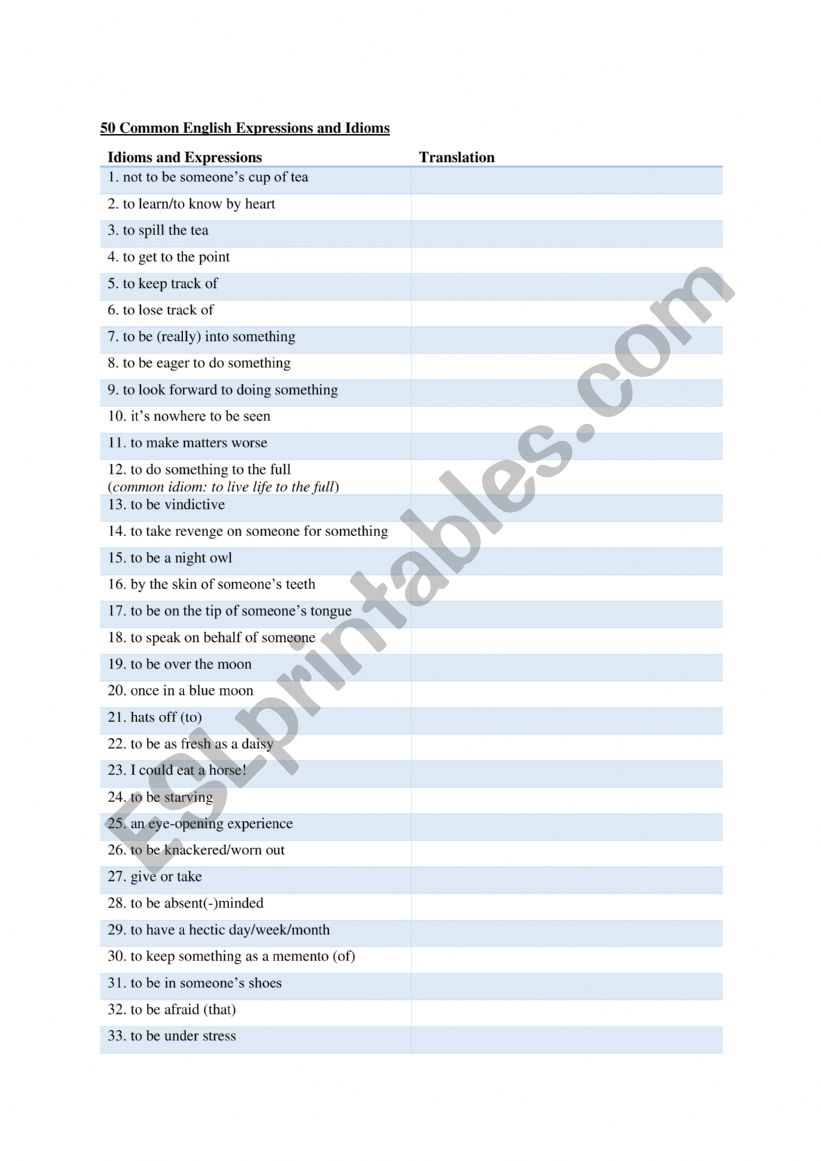 50 Common Expressions and Idioms 