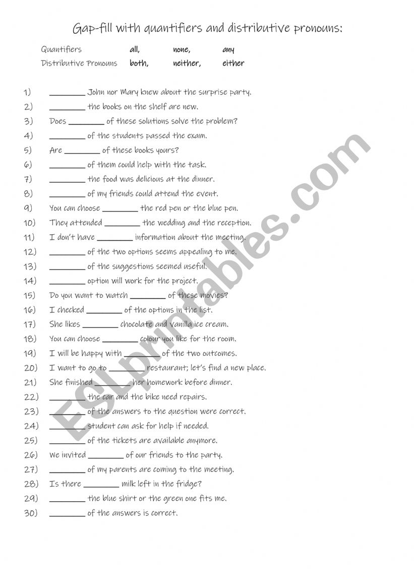 A2+-B1 Gap-fill with quantifiers and distributive pronouns