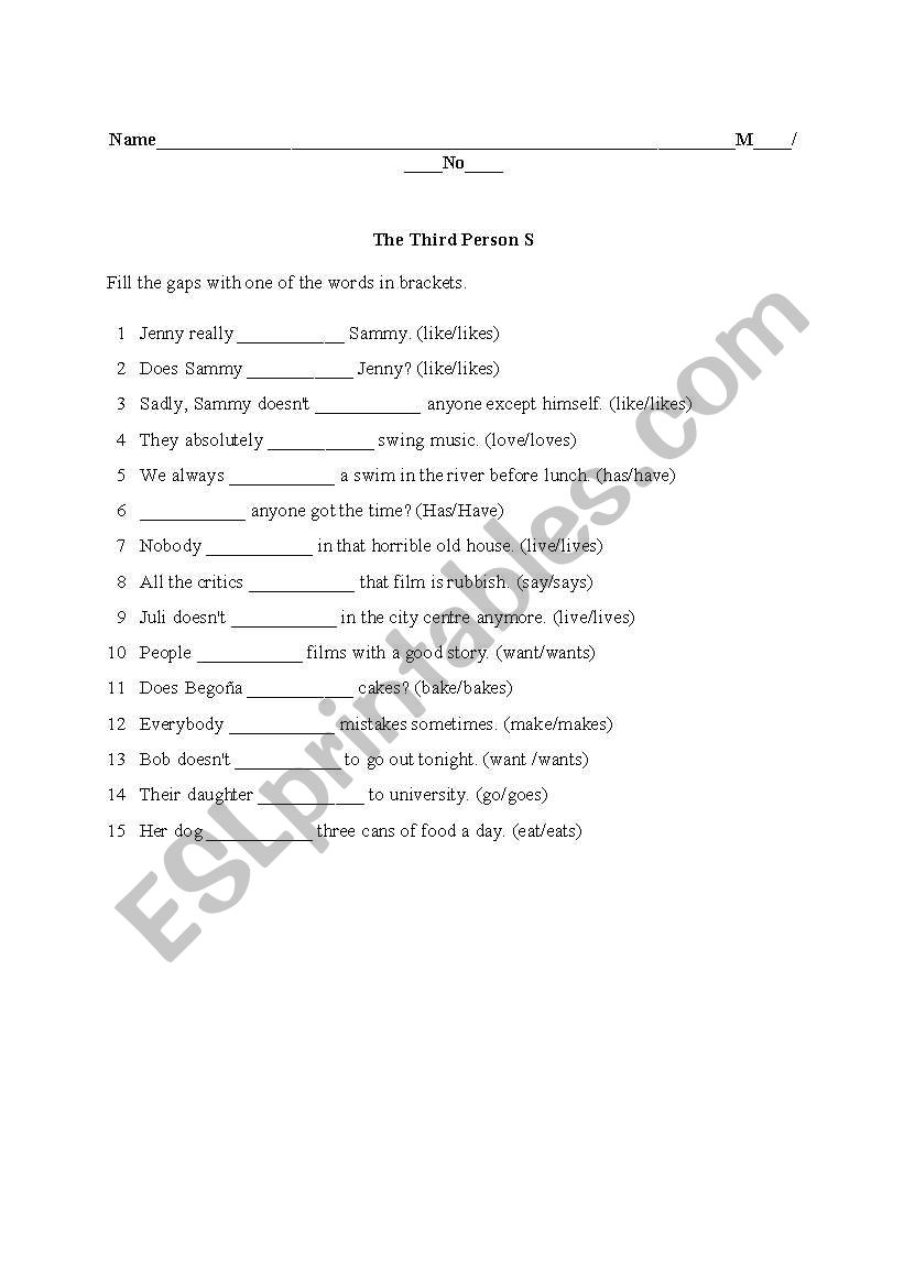 The third Person worksheet