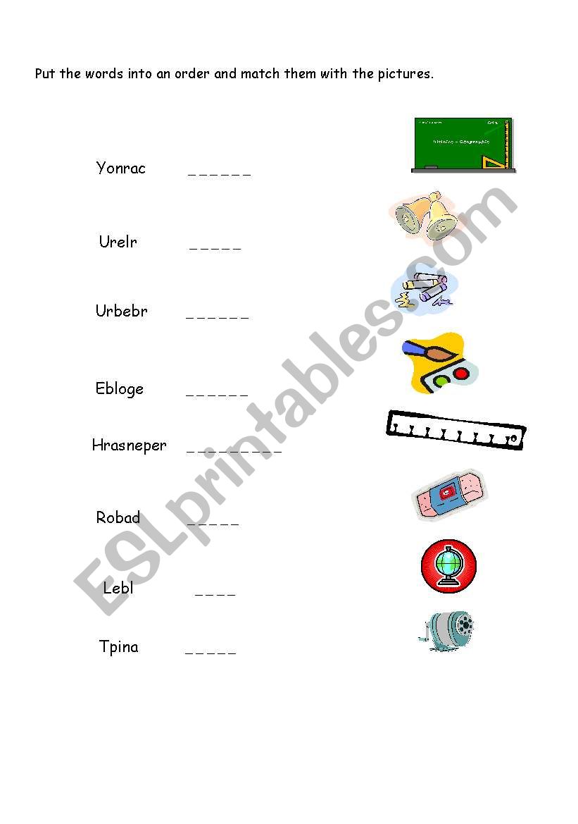 classroom objects worksheet