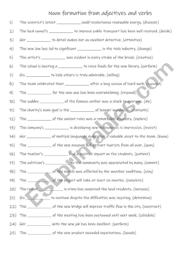 A2-B1 Noun formation from adjectives and verbs -  2