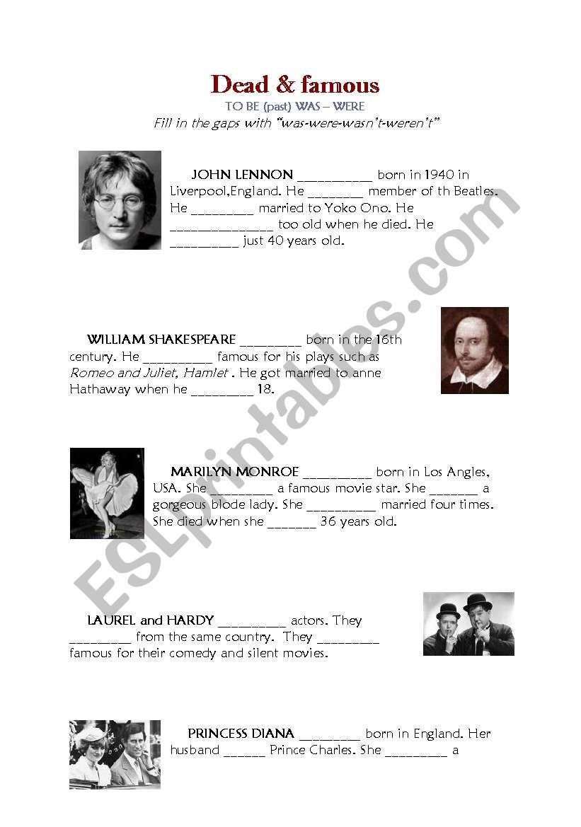 dead and famous worksheet