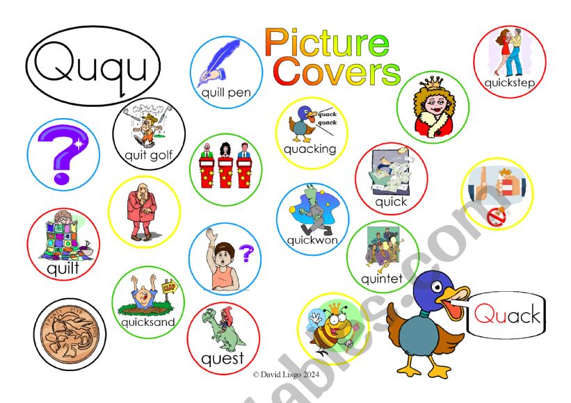 Qq Picture Covers: An exercise in phonics with answer key and cumulative notes.