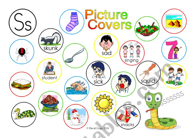 Ss Picture Covers: An exercise in phonics with answer key and cumulative notes.