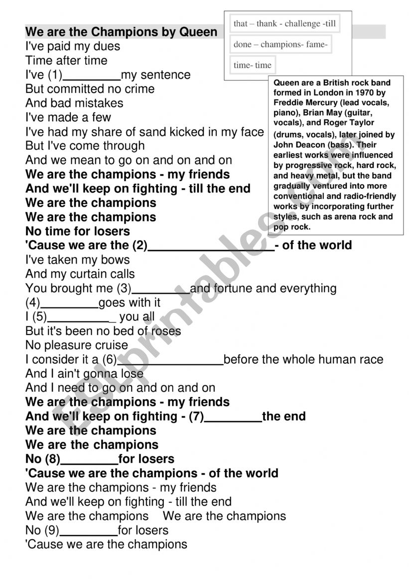 SONG WE ARE THE CHAMPIONS BY QUEEN