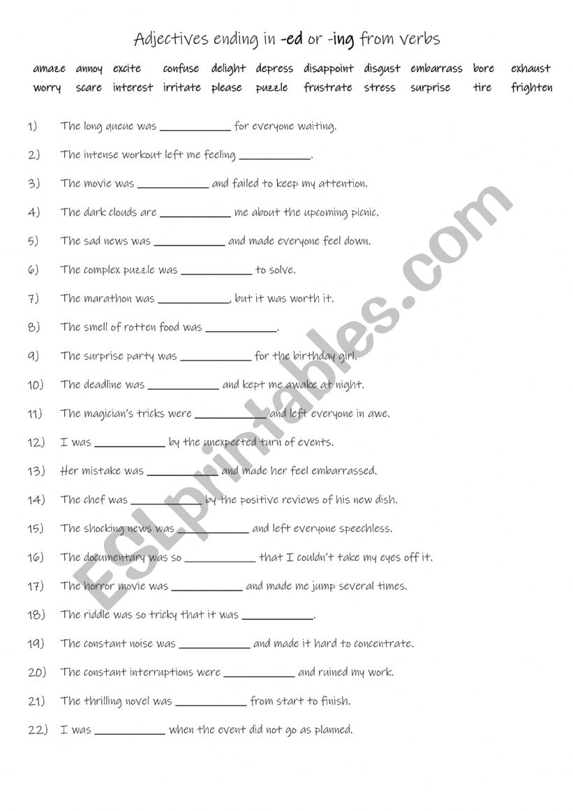 B1-B2    22 Adjectives ending in -ed or -ing from verbs practise