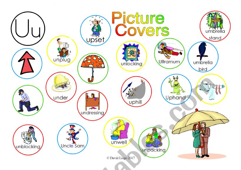 Uu Picture Covers: An exercise in phonics with answer key and cumulative notes.