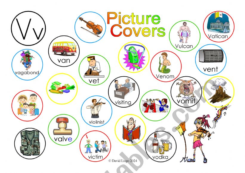 Vv Picture Covers: An exercise in phonics with answer key and cumulative notes.