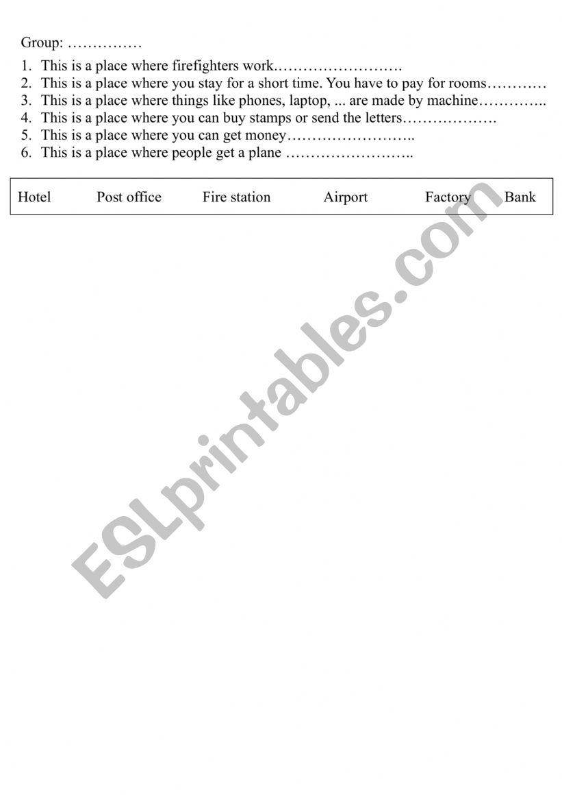 warm-up review places worksheet