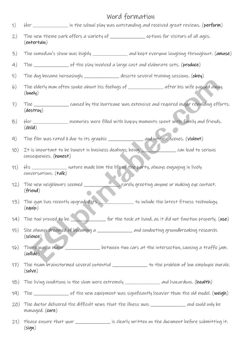  A2- B1 Word formation worksheet