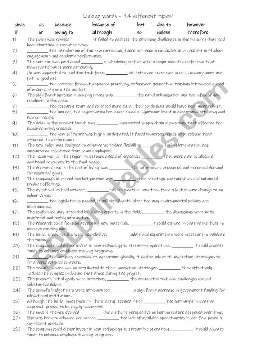 B2-C1 Linking words -  14 different types linkers