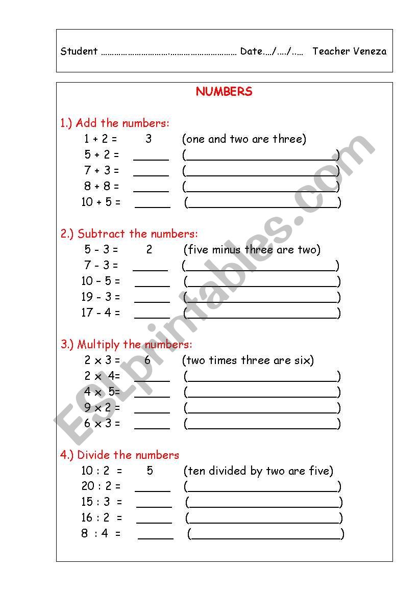 Numbers worksheet