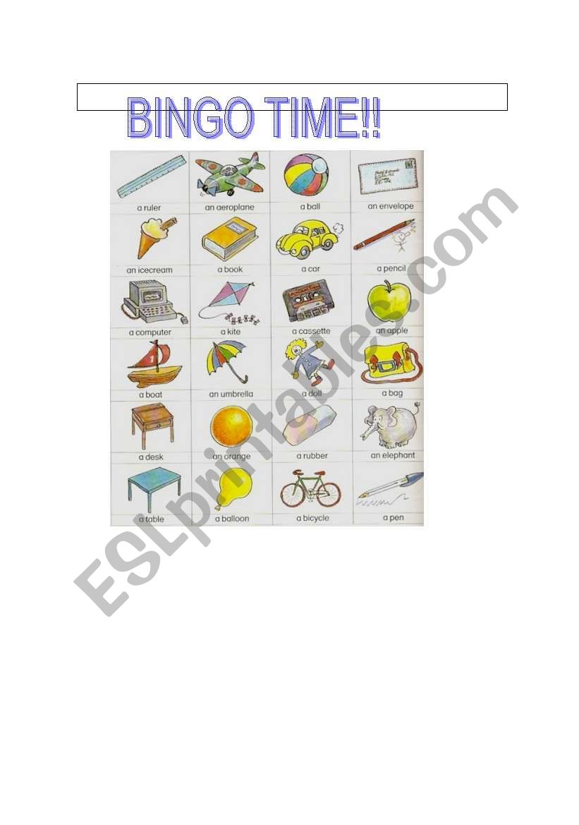 bingo worksheet