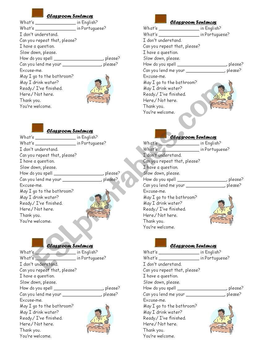 Classroom Sentences worksheet
