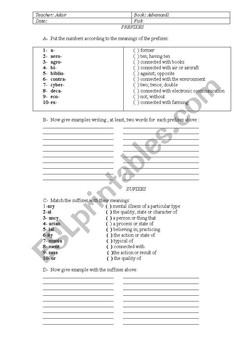sufixo and prefixo worksheet