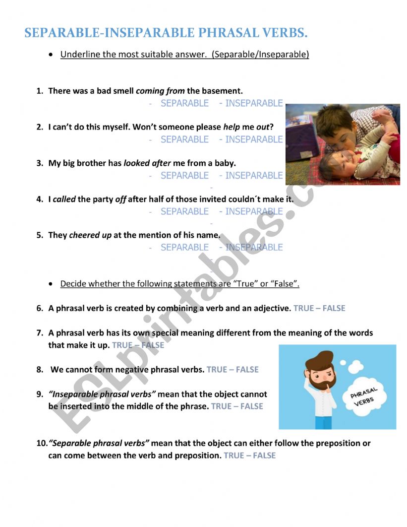 SEPARABLE - INSEPARABLE PHRASAL VERBS 