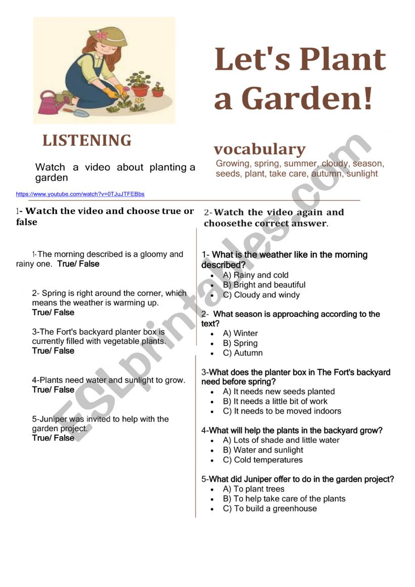 Growing Food worksheet