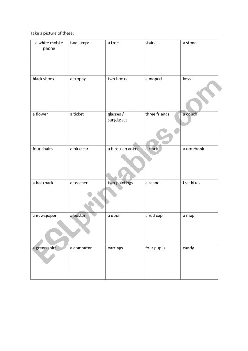 Picture hunt worksheet