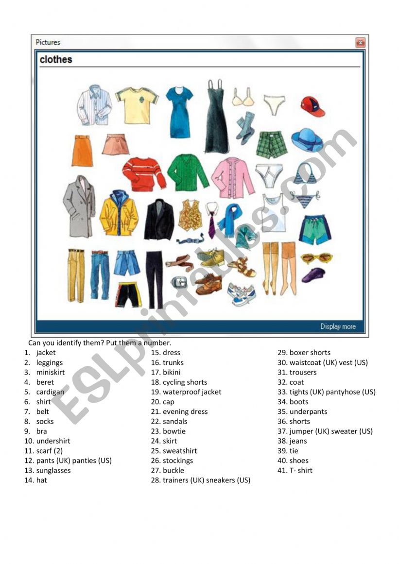 CLOTHES  worksheet