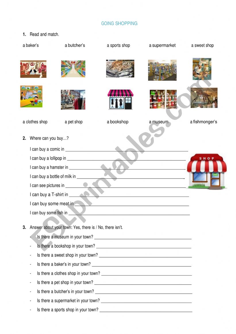 Going shopping worksheet