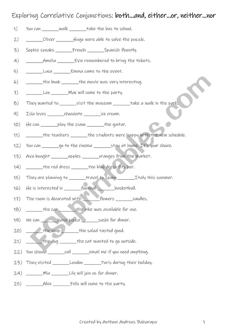 A2 -B1 Exploring Correlative Conjunctions both...and, either...or, neither...nor 
