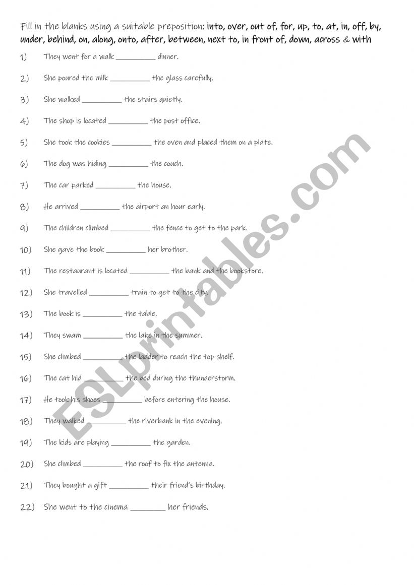 A2-B1 22 different prepositions 
