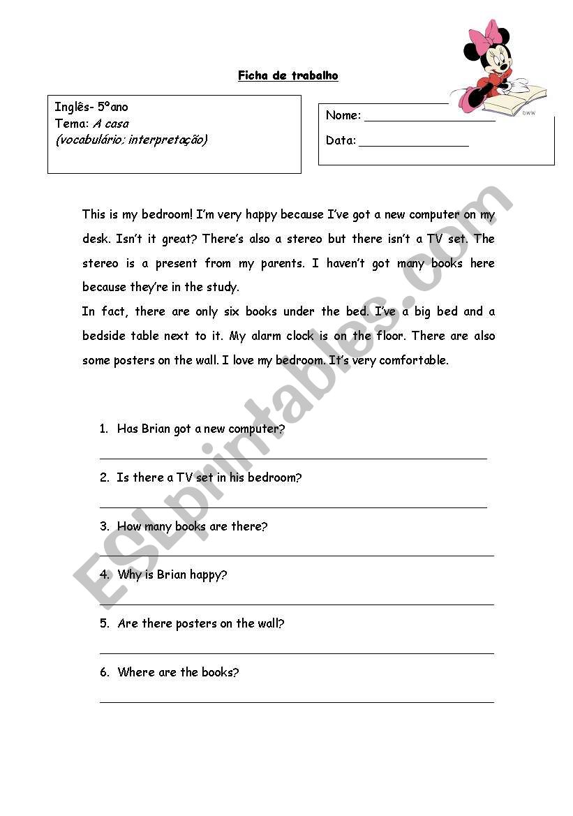 reading comprehension worksheet - Vocabulary related to House